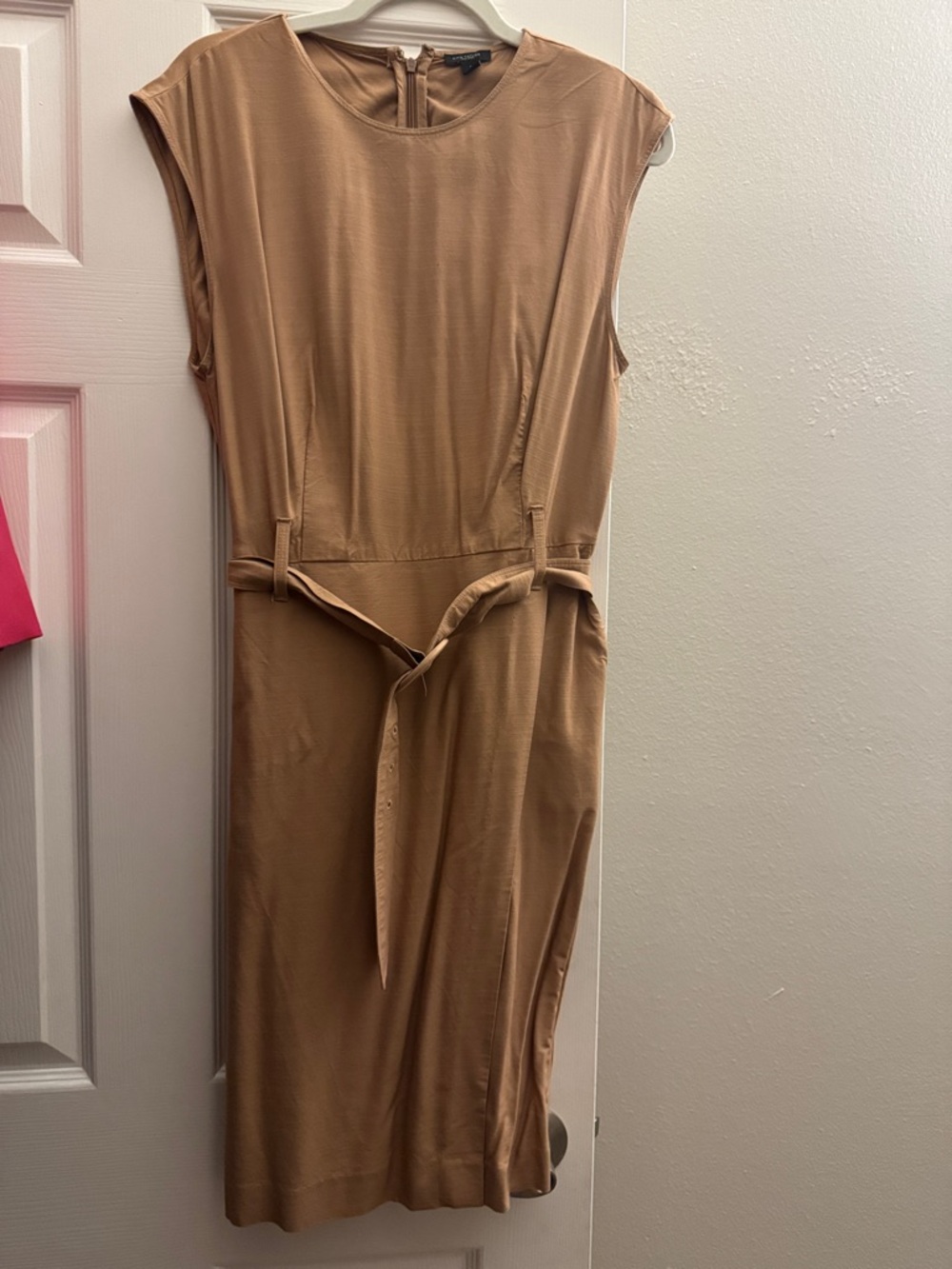 Ann Taylor Camel Sleeveless Midi Dress with Waist Tie